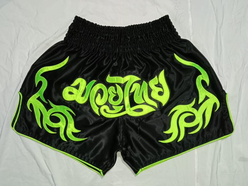 MUAY THAI SHORT BLACK & LIGHT LIME GREEN