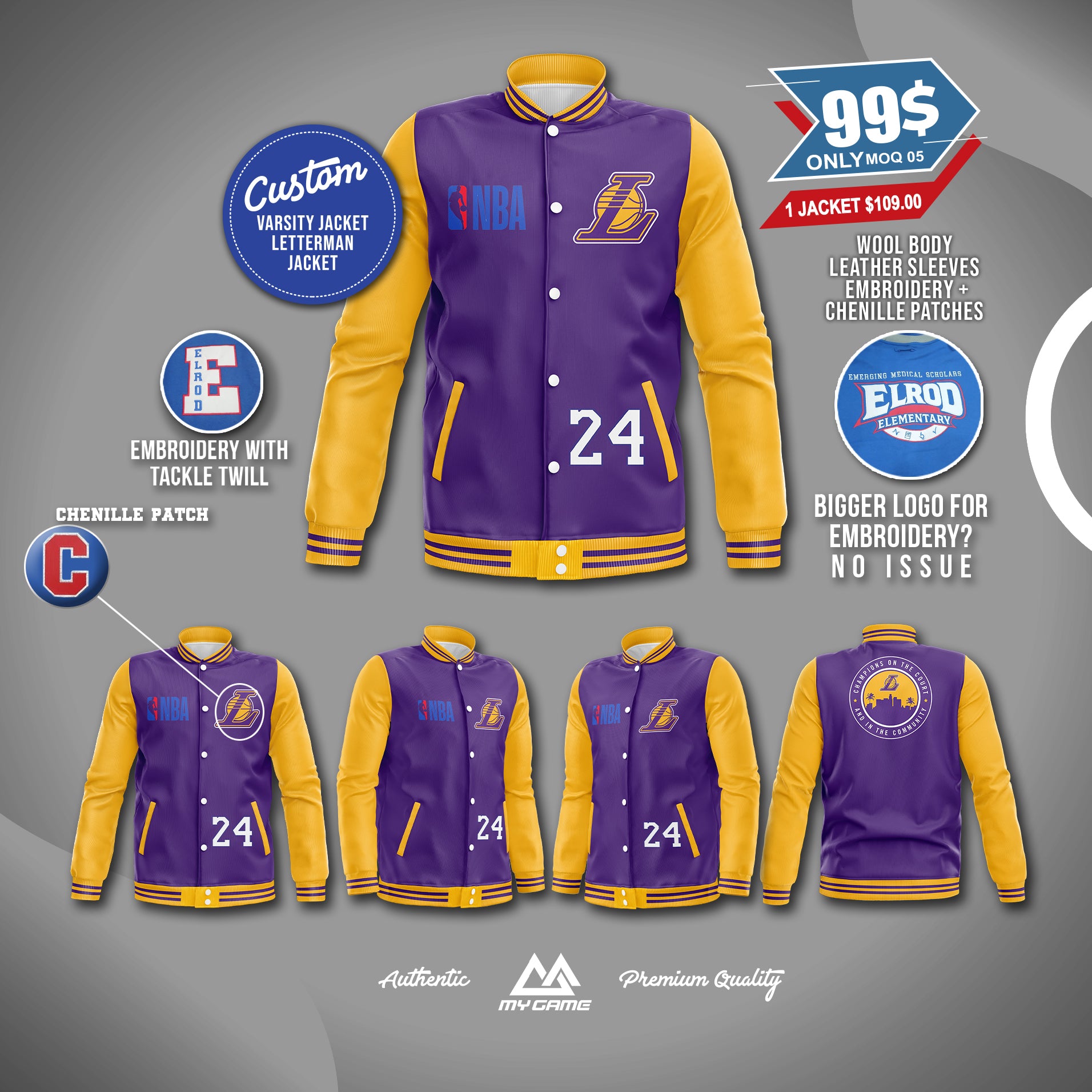 Varsity Wool Jacket Yellow Purple